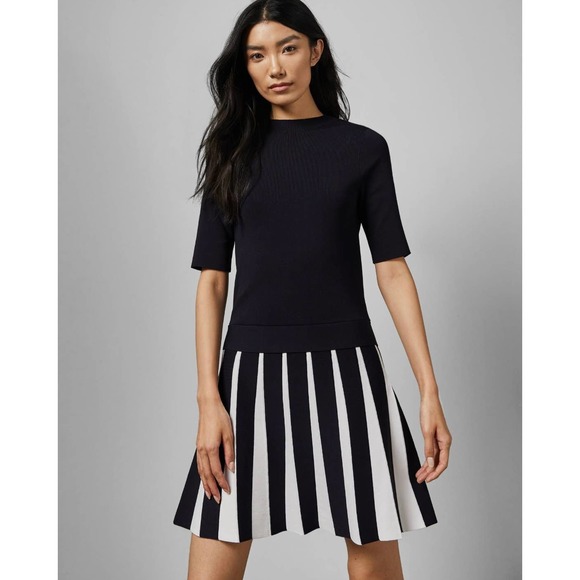 Ted Baker Dresses & Skirts - TED BAKER Hethia Pleat Skirt Knitted Skater Dress - Size 0 - EUC!